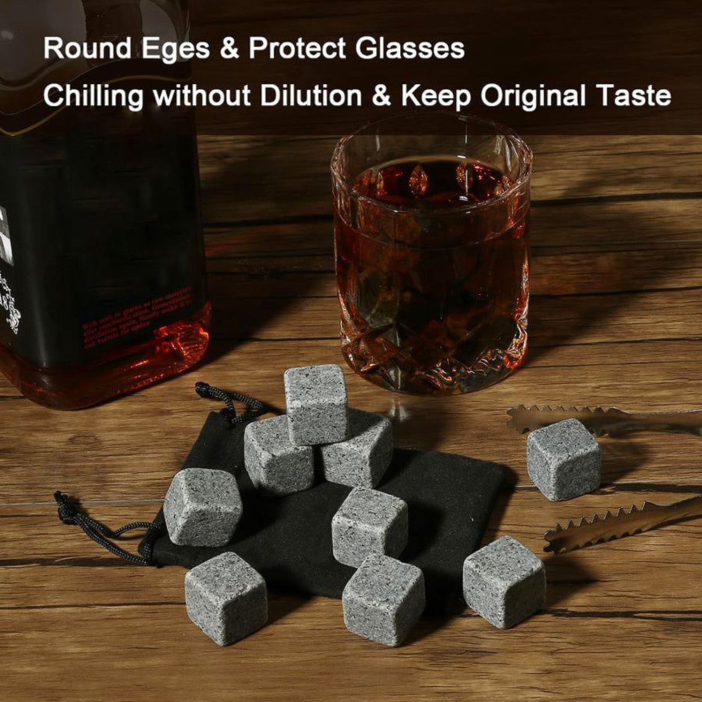 9 Granite Whisky Stones Wooden Case Set