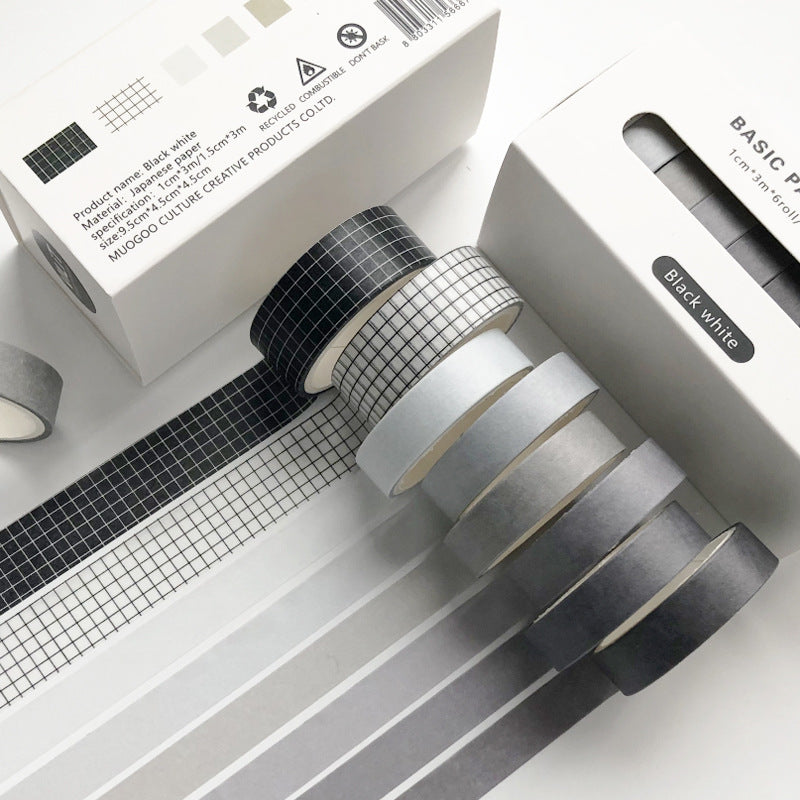 8Rolls Washi Tape Masking Tape Set-Black White 2pack