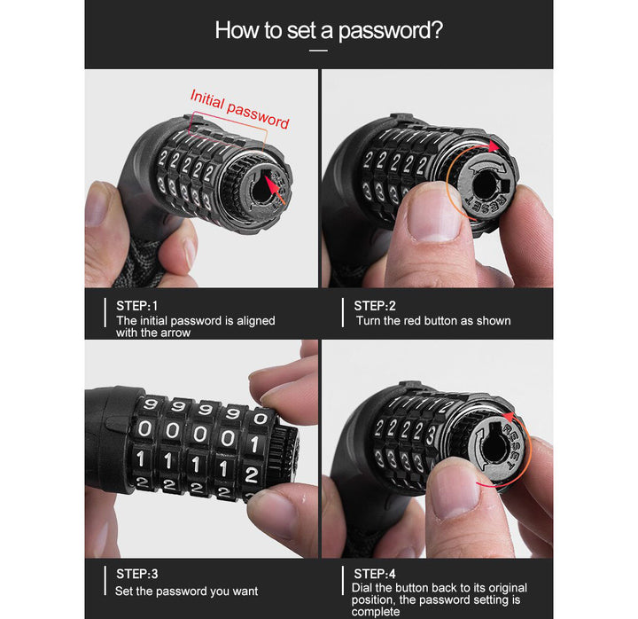 5 Digit Combination Bicycle Chain Lock - Black