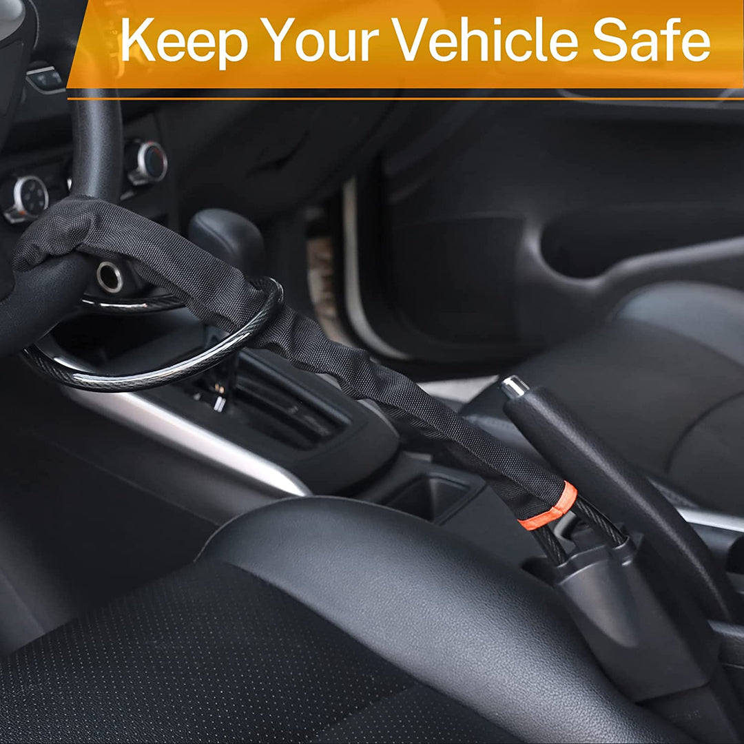 Universal Anti-Theft Steering Wheel Steel Wire Lock-Black