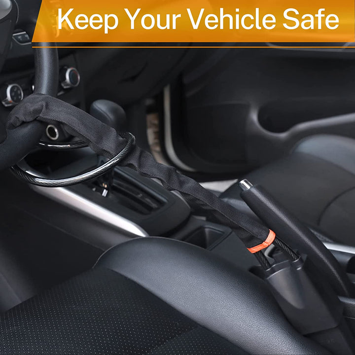 Universal Anti-Theft Steering Wheel Steel Wire Lock-Black
