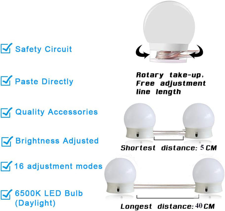 Vanity Mirror Lights Kit -10 Dimmable Light Bulbs -3 Color Model