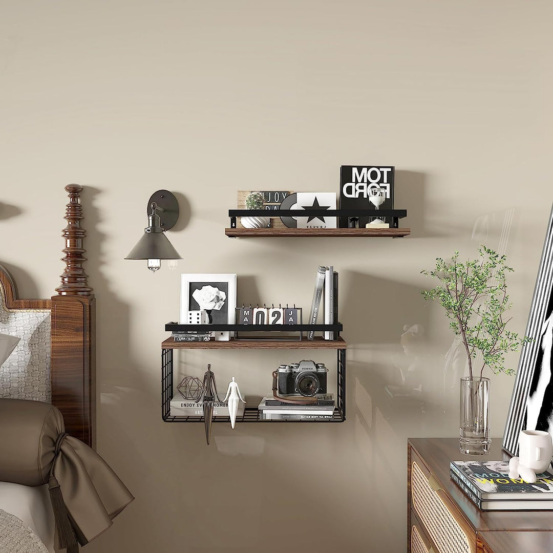 Floating Bathroom Shelves Wall Mounted with Wire Basket