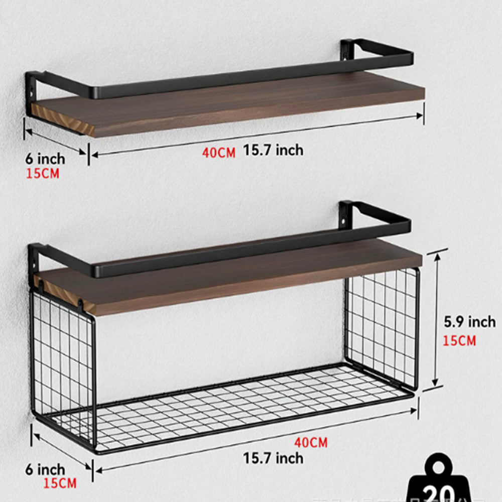 Floating Bathroom Shelves Wall Mounted with Wire Basket