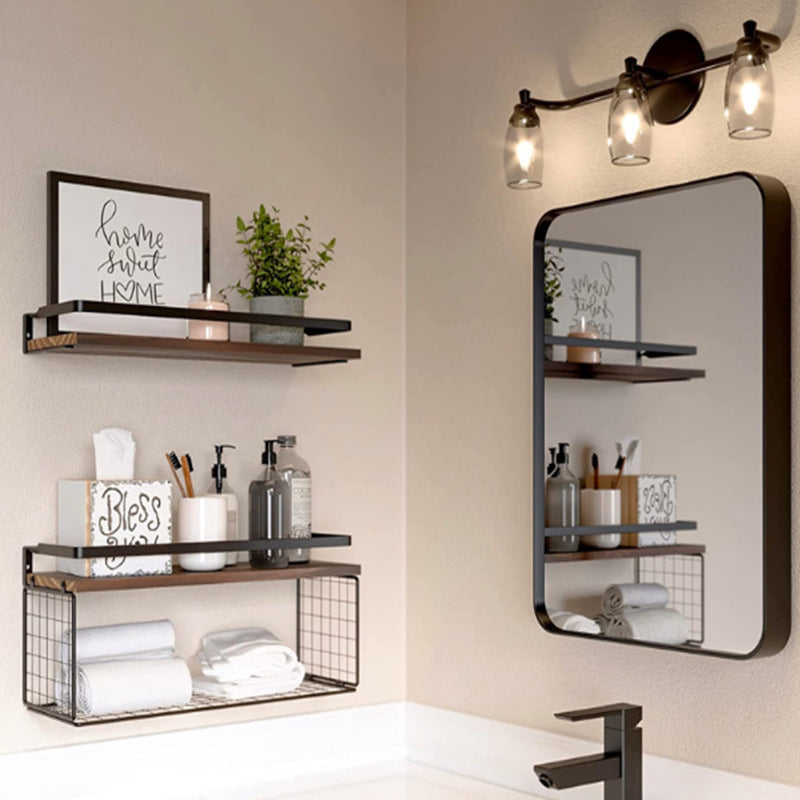 Floating Bathroom Shelves Wall Mounted with Wire Basket