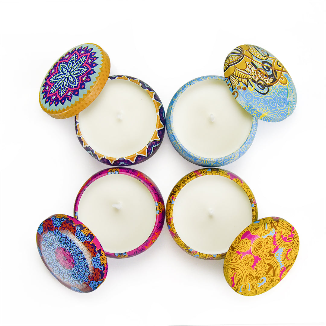 4PCS Stress Relief Scented Candles Pure Soy Wax Tin Candle