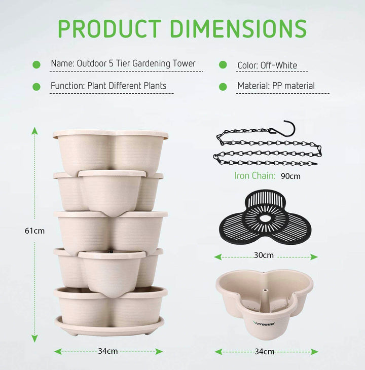 5 Tier Vertical Stackable Planter for Flowers Herbs Vegetables-White