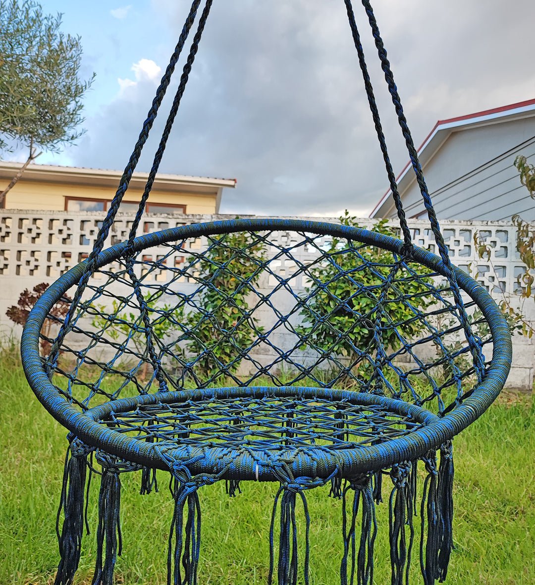 Handmade Macrame Swing Hammock Chair-Blue