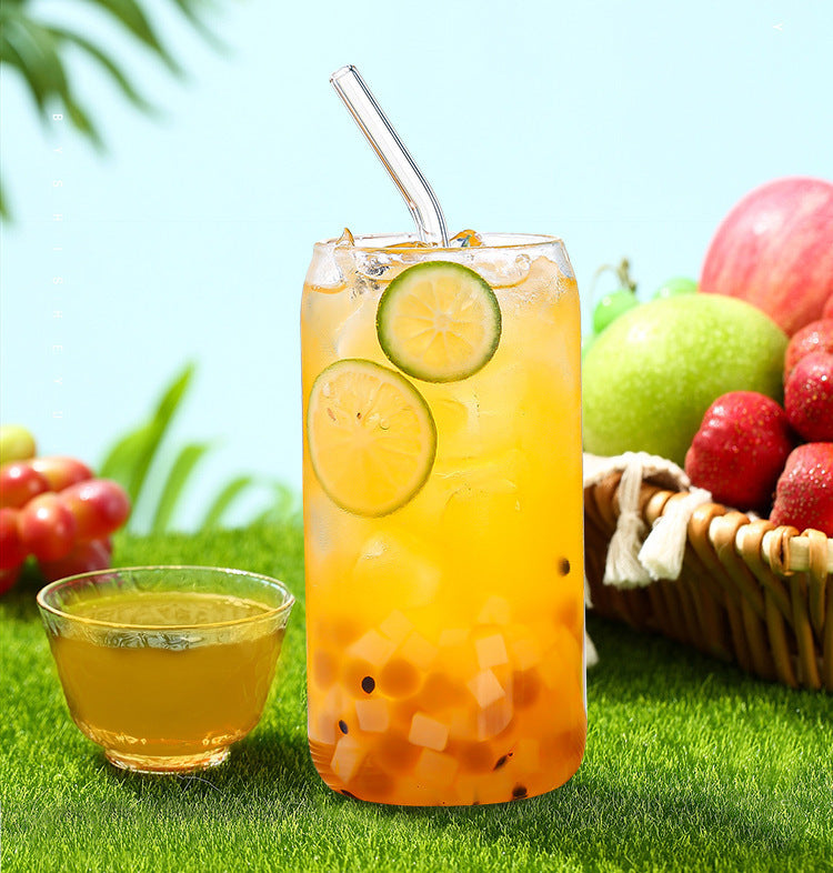 6 Pack Drinking Glass Cup with Bamboo Lid and Straw Set