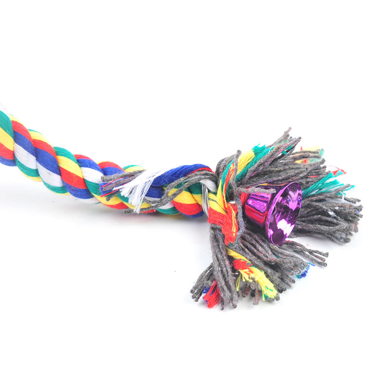 Bird Cotton Rope Swing Perch Chew Toy Parrot Cage Stand with Bell-100CM