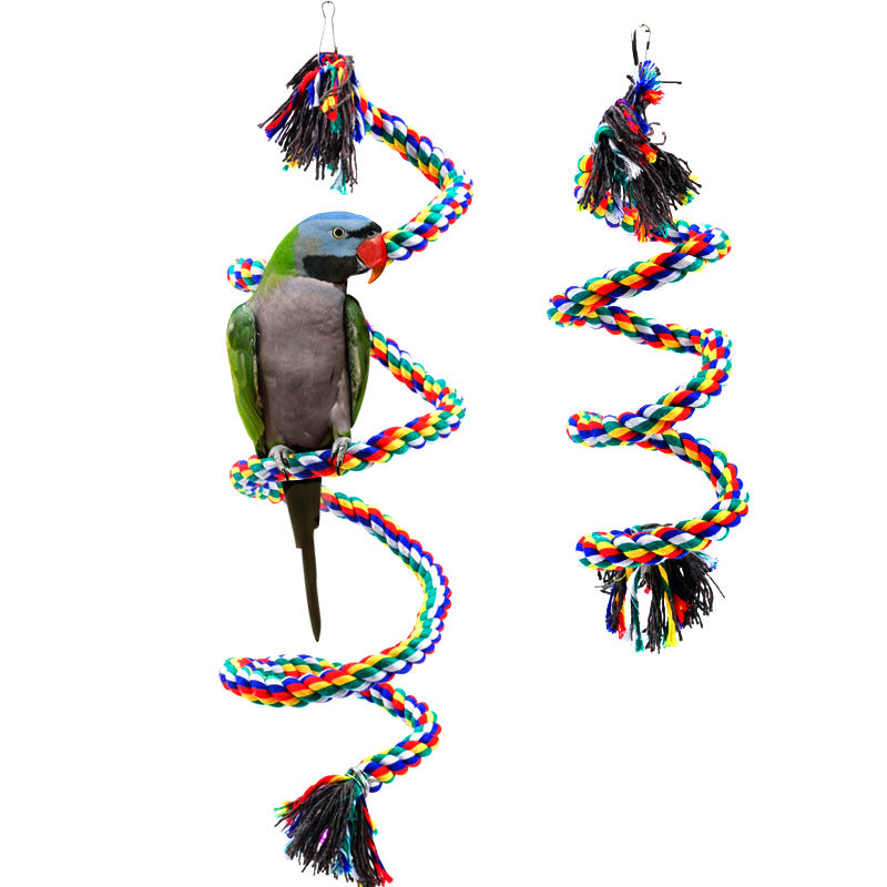 Bird Cotton Rope Swing Perch Chew Toy Parrot Cage Stand with Bell-100CM