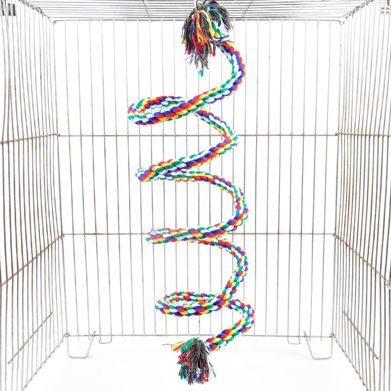 Bird Cotton Rope Swing Perch Chew Toy Parrot Cage Stand with Bell-100CM