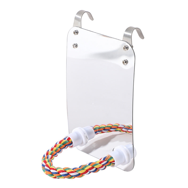 Bird Mirror with Rope Perch