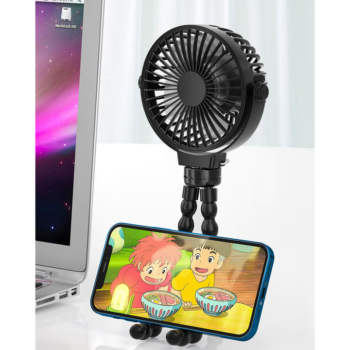 USB Rechargeable Flexible Tripod Baby Stroller Fan-Black