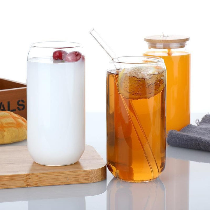 6 Pack Drinking Glass Cup with Bamboo Lid and Straw Set