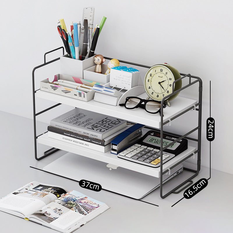 2-Tier Steel Wood Countertop Shelf Standing Rack-White & Black