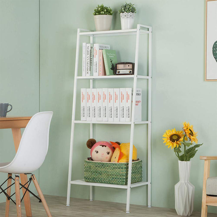 4 Tier Steel Mesh Ladder Shelf Display Rack 60x35x147cm-White