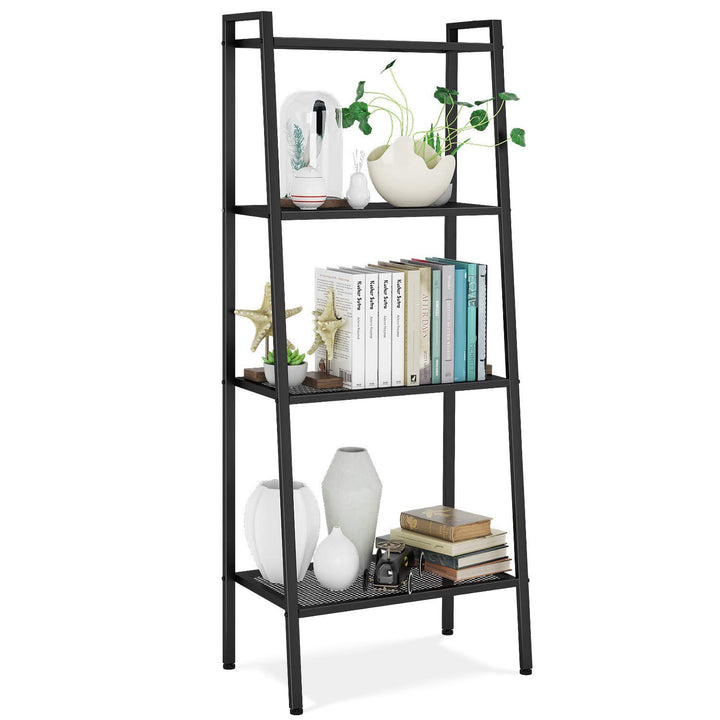 4 Tier Steel Mesh Ladder Shelf Display Rack 60x35x147cm-Black
